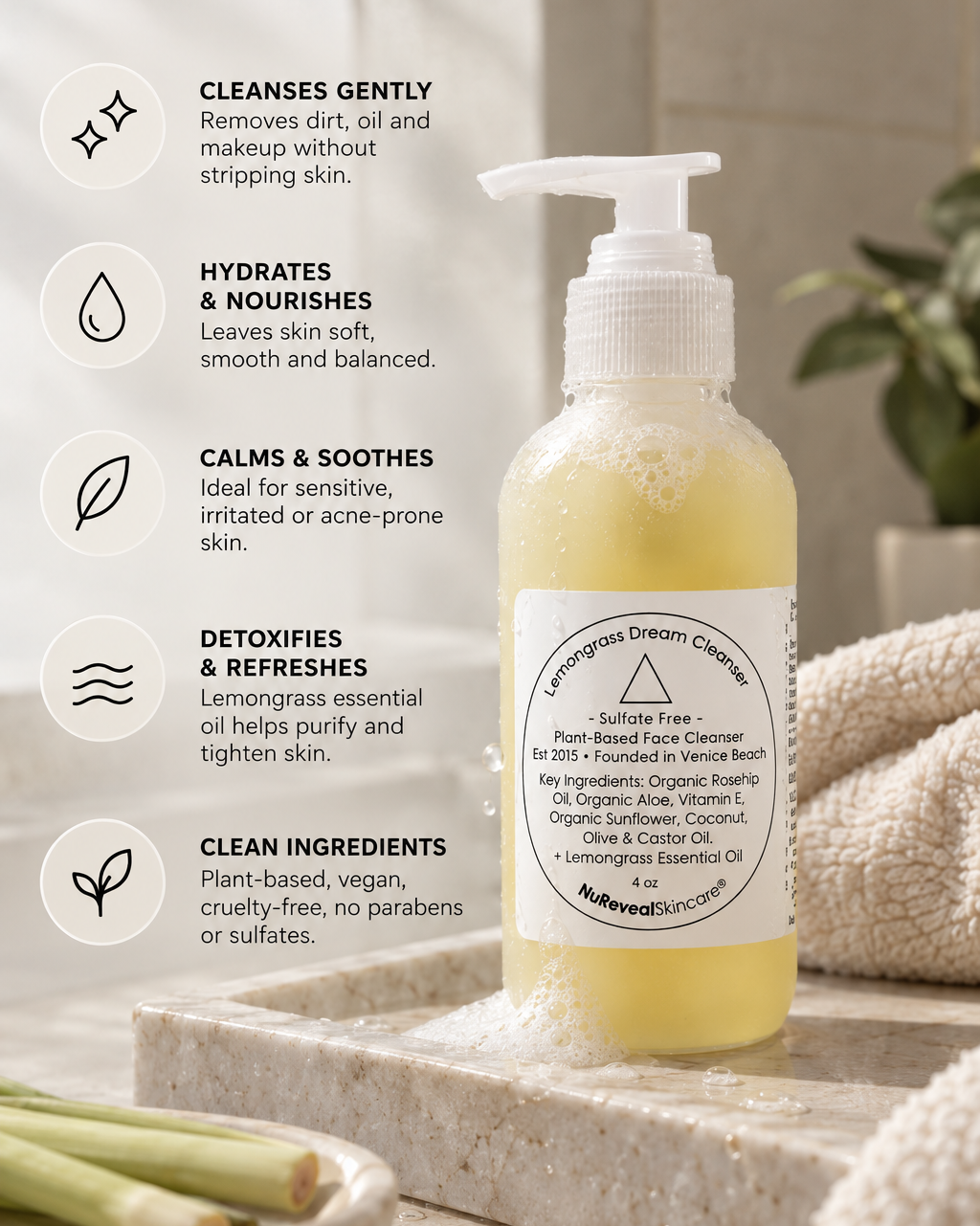 LEMONGRASS DREAM △ Gentle Foaming Facial Cleanser - Sulfate Free!